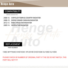 Load image into Gallery viewer, Aluminum Radiator Assembly Fit For 2008-2016 Dodge Grand Caravan Chrysler Town Country 13062